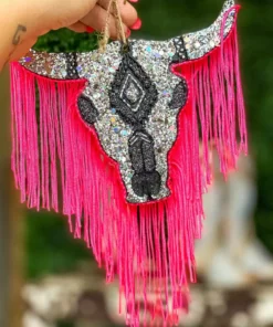 Southern Custom Designs New Arrivals Sassy Silver Steer Neon Fringe Freshie