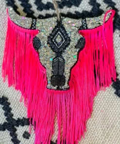 Southern Custom Designs New Arrivals Sassy Silver Steer Neon Fringe Freshie