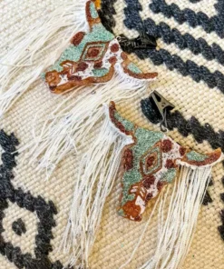 Southern Custom Designs Turquoise And Cow Sassy Steer Fringe Vent Clip Freshie New Arrivals