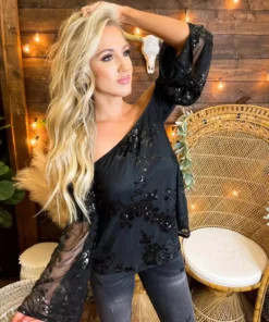 D & J Industries Co., LTD. Sequin Talk About It Top - Black