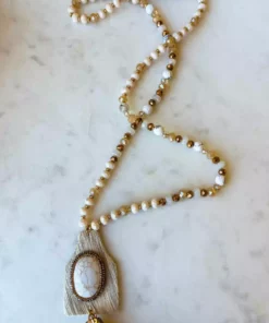 Your Fashion Wholesale Cow Hide Tassel Necklace - Beige