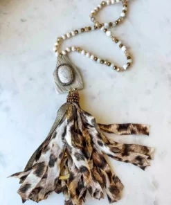Your Fashion Wholesale Cow Hide Tassel Necklace - Beige
