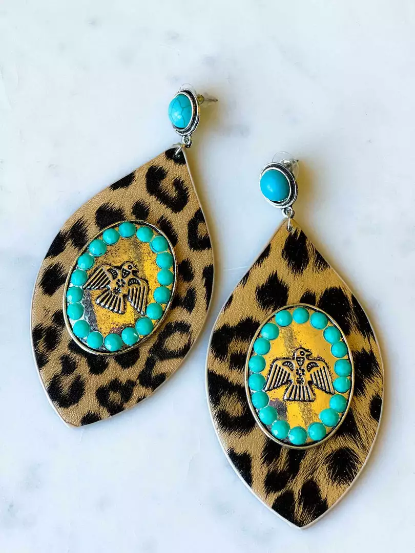 Your Fashion Wholesale Summer Fever Collection Turquoise And Leopard Pendent Earrings