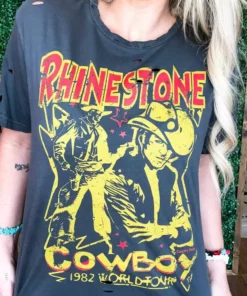 Country Deep Clothing Rhinestone Cowboy 80s Distressed Tee