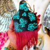 Southern Custom Designs New Arrivals Turquoise Stone Cow Tag With Pink Fringe Freshie
