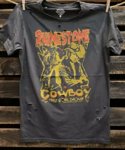 Country Deep Clothing Rhinestone Cowboy 80s Distressed Tee