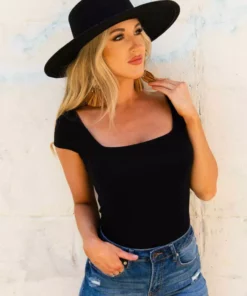 D & J Industies Co., LTD. New Arrivals Your New Favorite Staple — Square Neck Black Bodysuit For Women