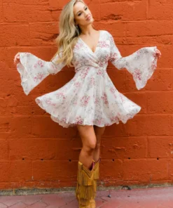 D & J Industies Co., LTD. Floral Fever — Bell Sleeve Floral Dress In White