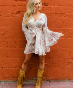 D & J Industies Co., LTD. Floral Fever — Bell Sleeve Floral Dress In White