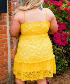 Southern Fried Chics Flirty Little Thing Lace Dress - Mustard New Arrivals