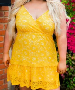 Southern Fried Chics Flirty Little Thing Lace Dress - Mustard New Arrivals