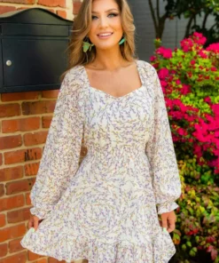 D & J Industies Co., LTD. All Squared Away Dress - White Floral New Arrivals