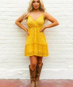 Southern Fried Chics Flirty Little Thing Lace Dress - Mustard New Arrivals