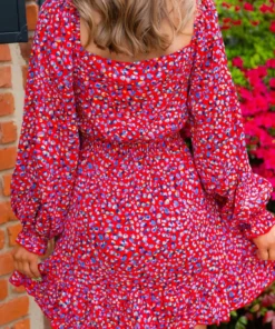 D & J Industies Co., LTD. New Arrivals All Squared Away — Spring Floral Dress In Red