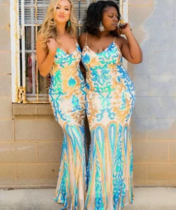 D & J Industries Co., LTD. PREORDER Midnight Marina Turquoise & Gold Dress Pre-Orders