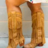Alig Tannery All Around The Fringe — Wide Calf Western Fringe Boots In Tan Leather