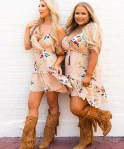 D & J Industies Co., LTD. Flirty Little Thing Dress - Tan Floral New Arrivals