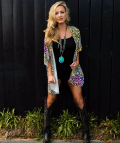 D & J Industies Co., LTD. Actin Up Kimono - Multi Leopard