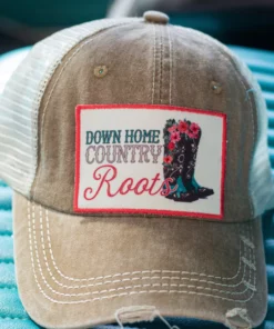 Southern Grace Down Home Country Roots Patch Distressed Tan Hat