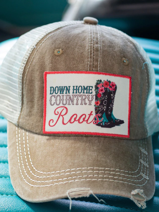 Southern Grace Down Home Country Roots Patch Distressed Tan Hat