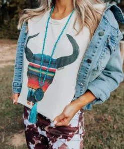Miss Mud Pie Serape Skull Tee - Cream Tees