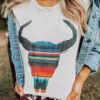 Miss Mud Pie Serape Skull Tee - Cream Tees