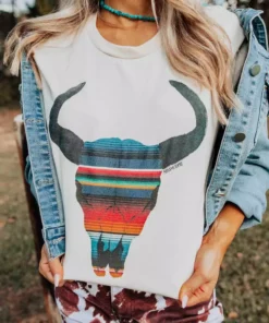 Miss Mud Pie Serape Skull Tee - Cream Tees