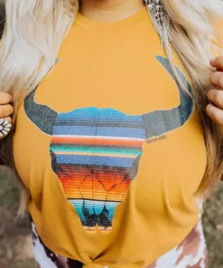 Miss Mud Pie Serape Skull Tee - Mustard Tees