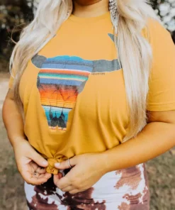Miss Mud Pie Serape Skull Tee - Mustard Tees