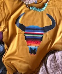 Miss Mud Pie Serape Skull Tee - Mustard Tees