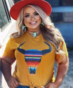 Miss Mud Pie Serape Skull Tee - Mustard Tees
