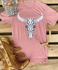 Benita Ceceille Snake Steer Head Tee - Vintage Rose