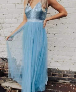 D & J Industries Co., LTD. Sparkle In Sequins Tulle Dress - Sky Blue Sale!