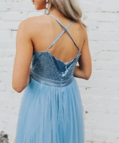 D & J Industries Co., LTD. Sparkle In Sequins Tulle Dress - Sky Blue Sale!