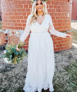 D & J Industries Speechless Dress -Long Sleeve White Dress Bridal