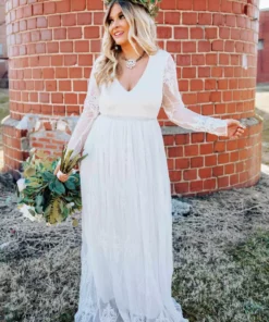 D & J Industries Speechless Dress -Long Sleeve White Dress Bridal