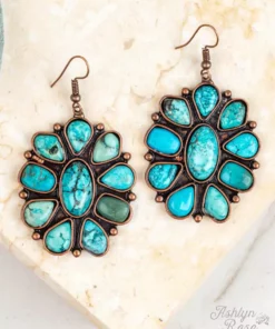 Southern Grace Forever And Ever Turquoise Stone Flower Squash Earrings New Arrivals