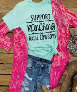 Buckin Barn Support Ranching Raise Cowboys Tee Tees