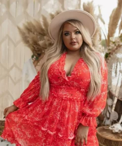 D & J Industries Sale! Take Me There Dress - Red Floral