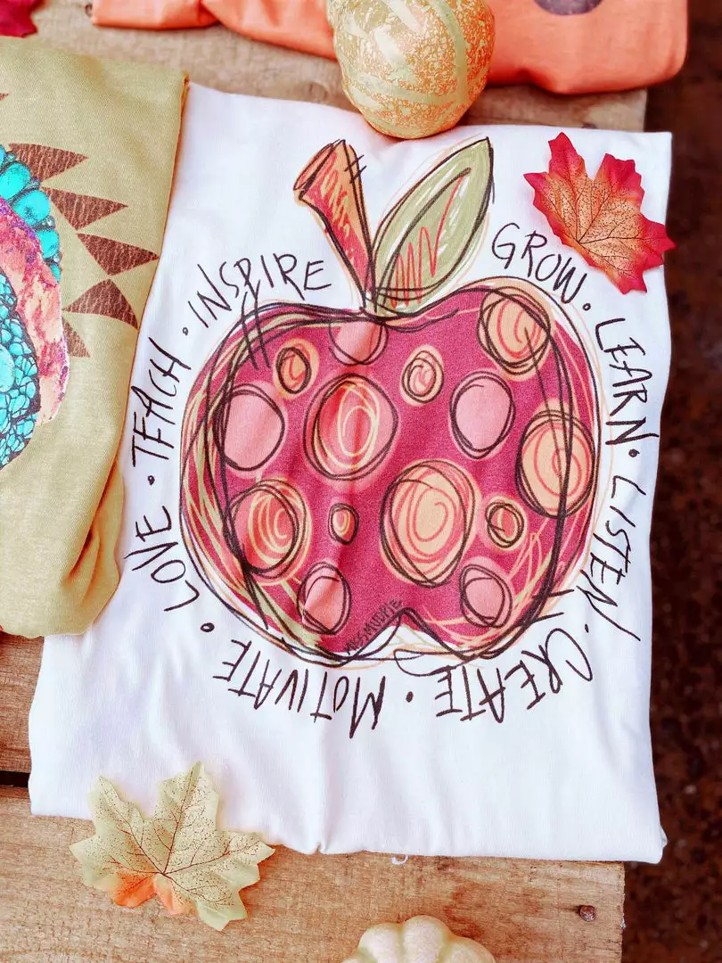 Miss Mud Pie Teacher Apple Tee - Cream Tees