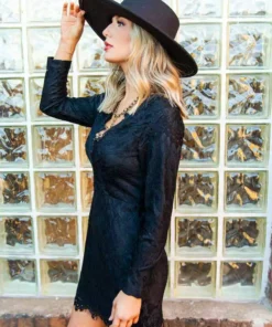 D & J Industries Clothing Daydreamer — Boho Lacy Long Sleeve Little Black Dress