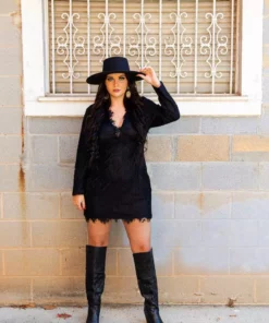 D & J Industries Clothing Daydreamer — Boho Lacy Long Sleeve Little Black Dress