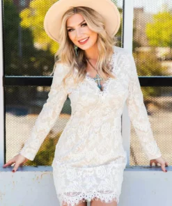 D & J Industries Daydreamer — Boho Lacy Long Sleeve Little White Dress