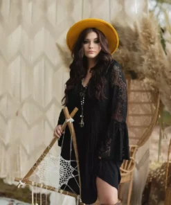 D & J Industries Sale! The Delilah Bohemian Dress - BLACK