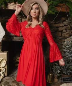 D & J Industries Sale! The Delilah Bohemian Dress - RED