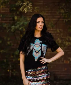 Benita Ceceille Tees Turquoise Snake Skin Thunderbird Tee - Black