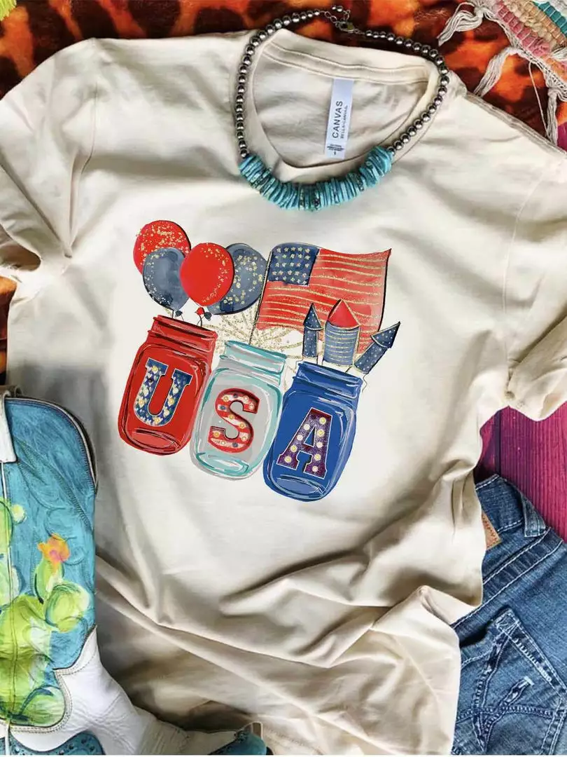 Miss Mud Pie New Arrivals USA Jars T-shirt