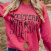 Buckin Barn Tees Western With A Side Of Boho Sweatshirt - Red