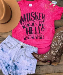 Bling-A-Gogo Whiskey Bent And Hell Bound Bleached Tee - Heather Red Tees