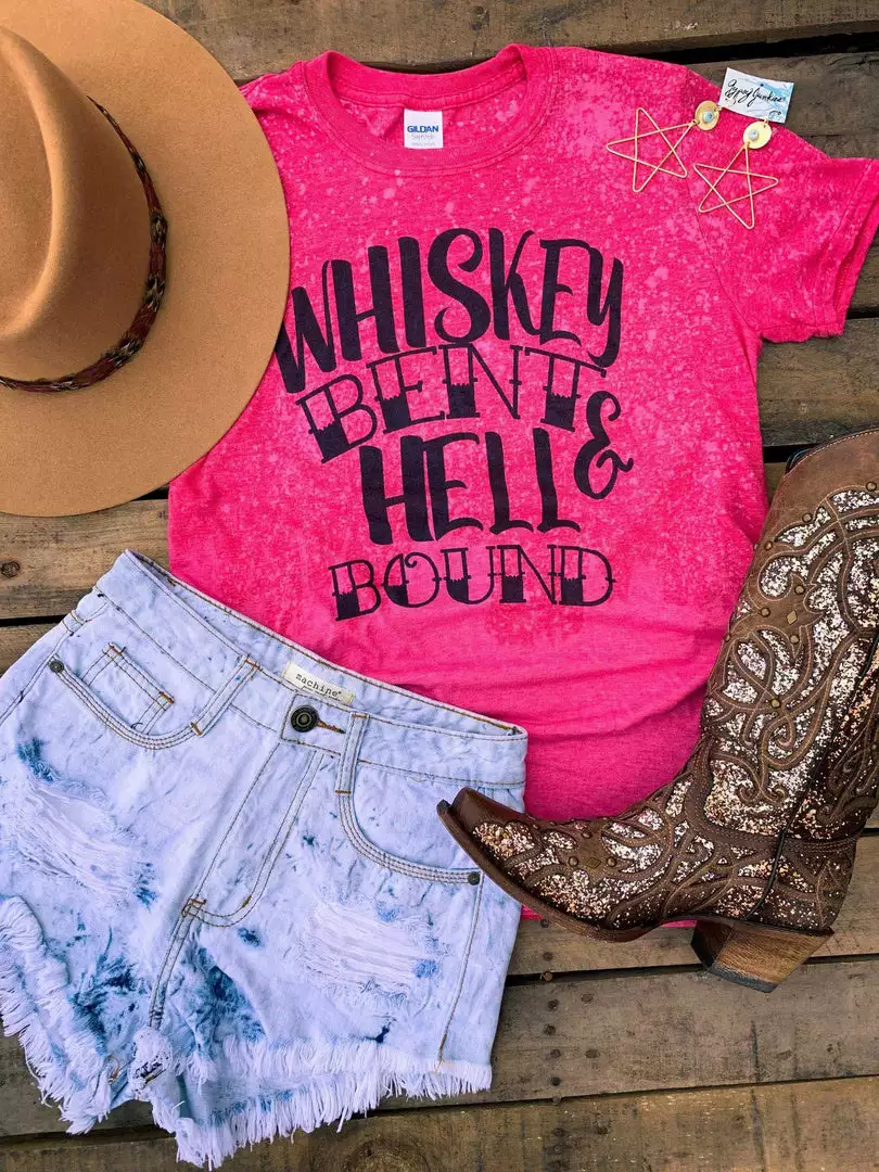 Bling-A-Gogo Whiskey Bent And Hell Bound Bleached Tee - Heather Red Tees